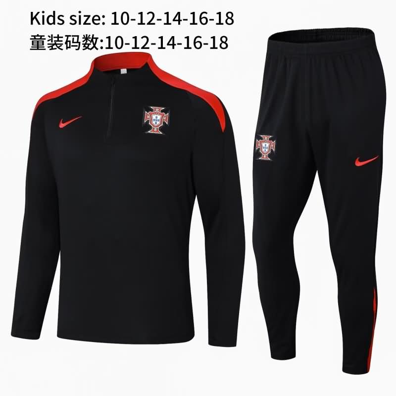 Kids AAA Quality Portugal 2024 Black Soccer Tracksuit