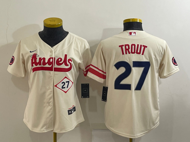Los Angeles Angels Cream #27 TROUT Women MLB Jersey 02