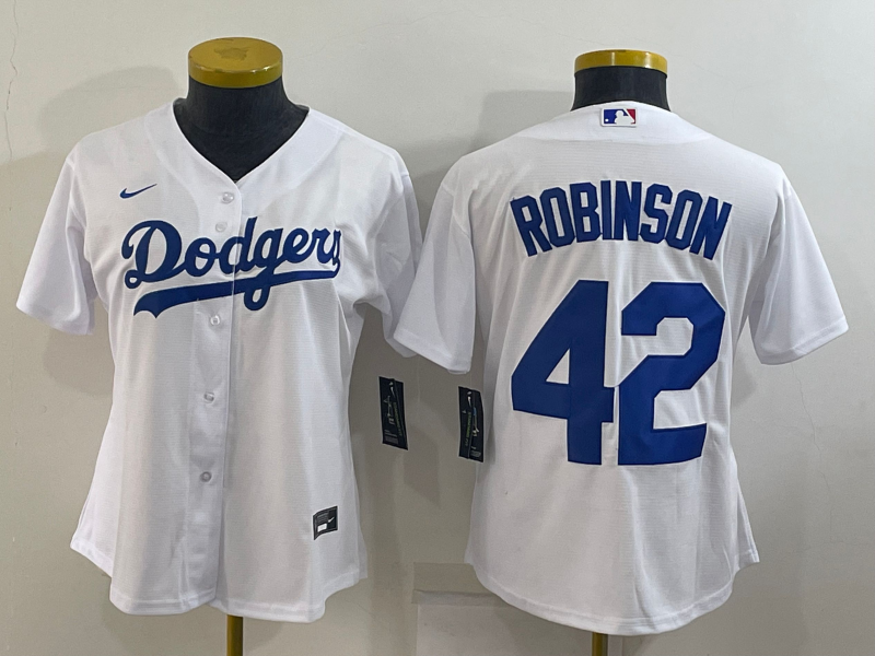 Los Angeles Dodgers White #42 ROBINSON Women MLB Jersey