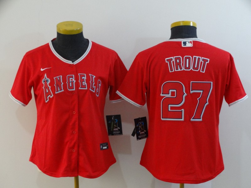Los Angeles Angels #27 TROUT Red Women MLB Jersey