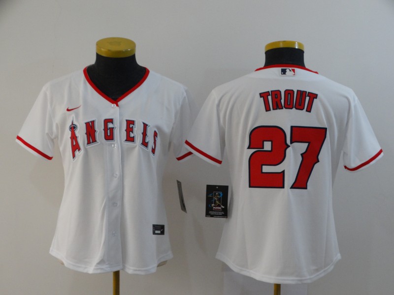 Los Angeles Angels #27 TROUT White Women MLB Jersey