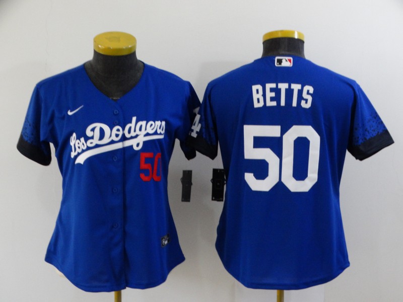 Los Angeles Dodgers Blue #50 BETTS Women MLB Jersey 03
