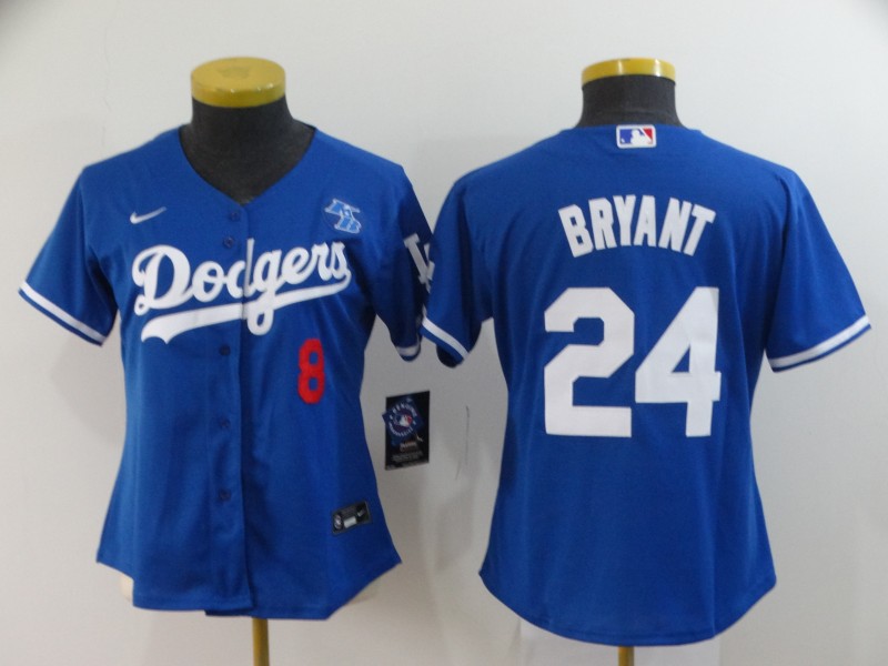 Los Angeles Dodgers #8 #24 BRYANT Blue Women MLB Jersey