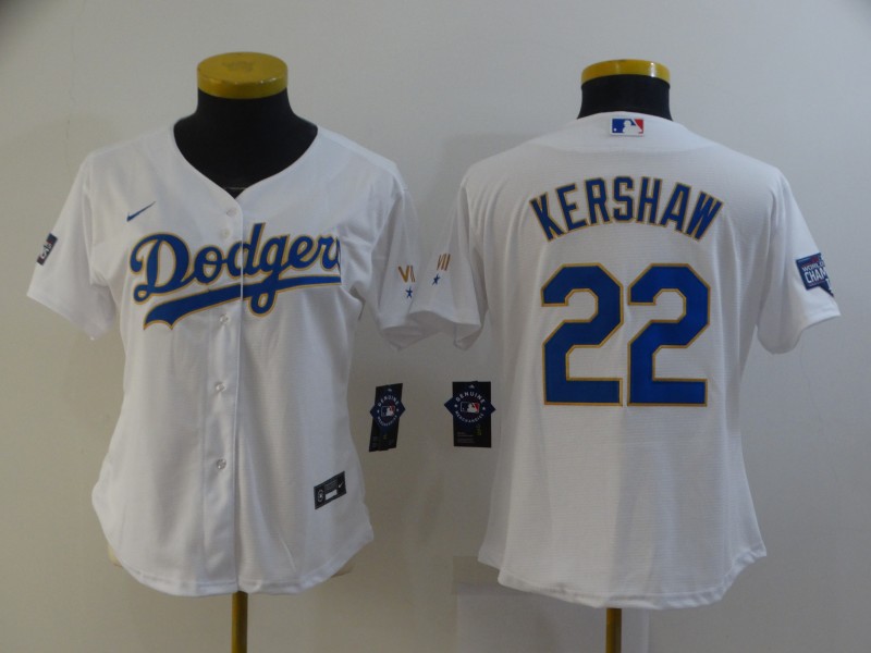 Los Angeles Dodgers #22 KERSHAW White Champion Women MLB Jersey