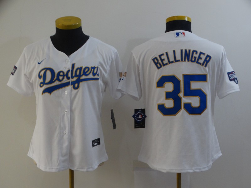 Los Angeles Dodgers #35 BELLINGER White Champion Women MLB Jersey