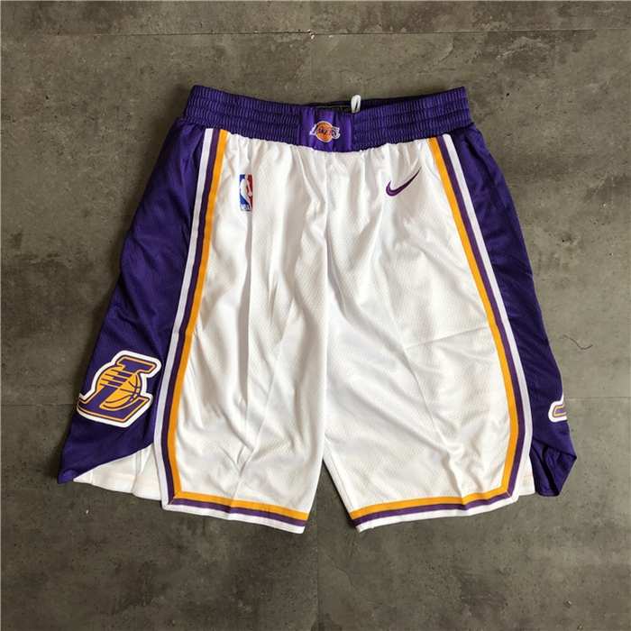 Los Angeles Lakers White NBA Shorts 02
