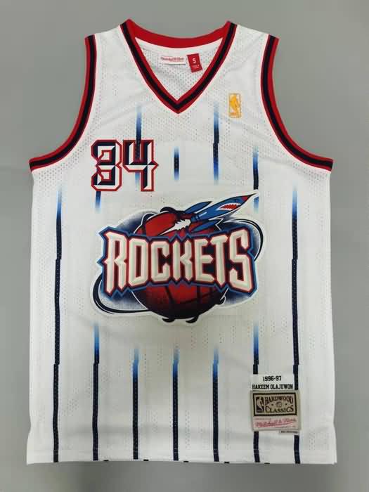 Houston Rockets 1996/97 White #34 OLAJUWON Classics Basketball Jersey (Stitched)