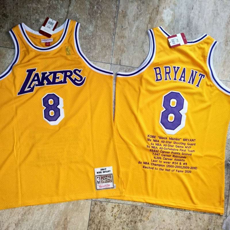 Los Angeles Lakers 1996/97 Yellow #8 BRYANT Classics Basketball Jersey 02 (Closely Stitched)