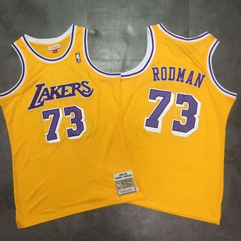 Los Angeles Lakers 1998/99 Yellow #73 RODMAN Classics Basketball Jersey (Closely Stitched)