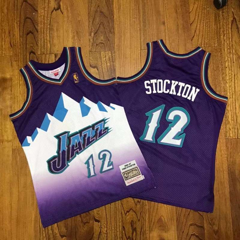Utah Jazz 1996/97 Purple White #12 STOCKTON Classics Basketball Jersey (Closely Stitched)