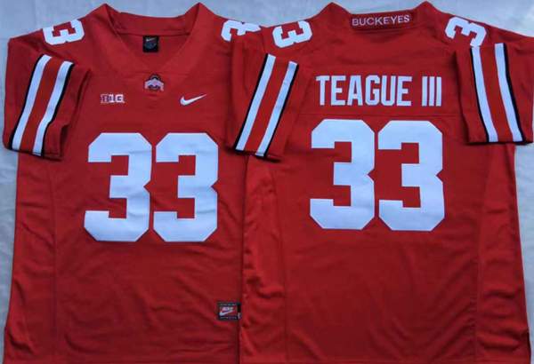 Ohio State Buckeyes Red #33 TEAGUE III NCAA Football Jersey