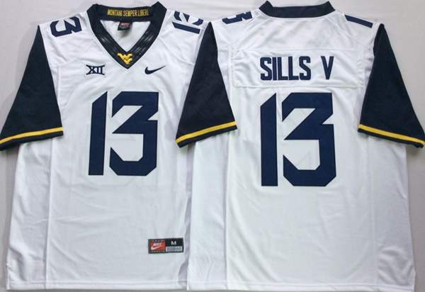 West Virginia Mountaineers White #13 SILLS V NCAA Football Jersey