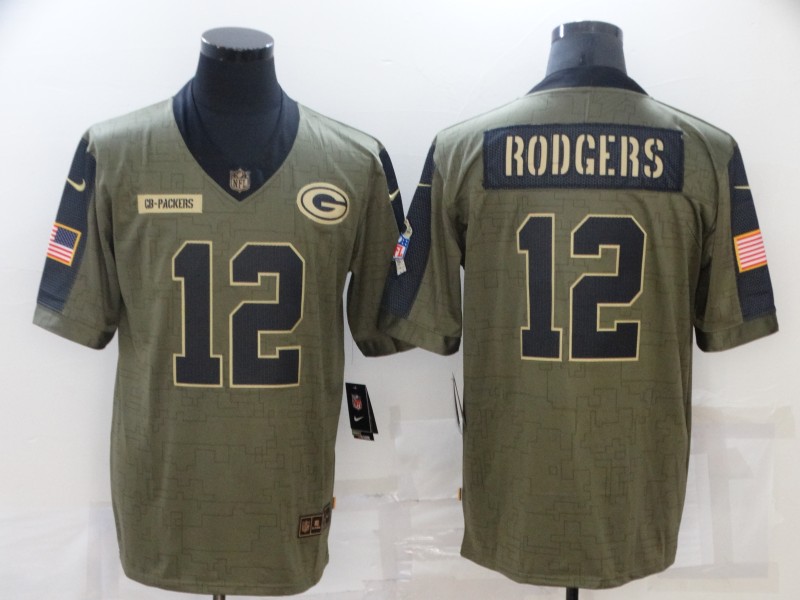 Green Bay Packers Olive Salute To Service NFL Jersey 04