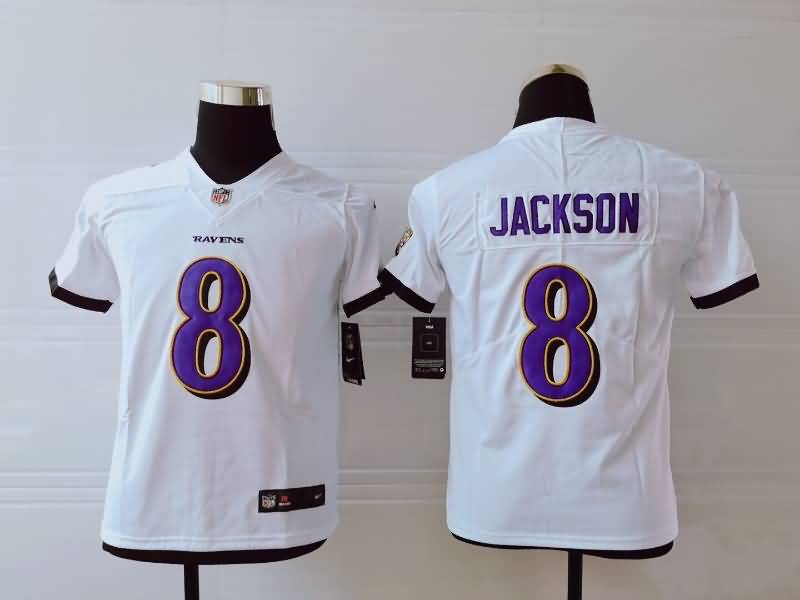Kids Baltimore Ravens White #8 JACKSON NFL Jersey