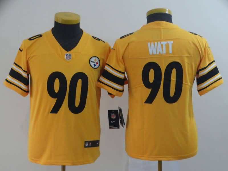 Kids Pittsburgh Steelers Yellow #90 WATT Inverted Legend NFL Jersey