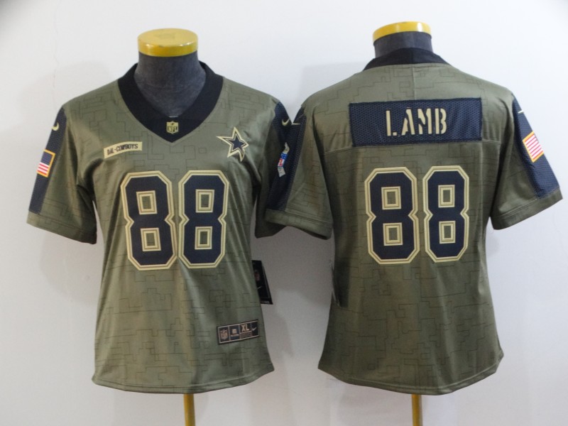 Dallas Cowboys #88 LAMB Olive Salute To Service Women NFL Jersey