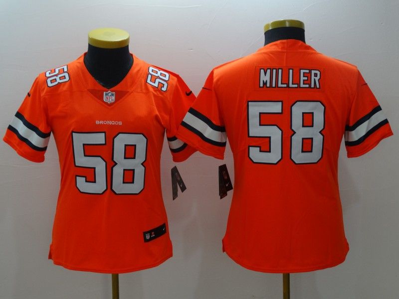 Denver Broncos #58 MILLER Orange Women NFL Jersey 02