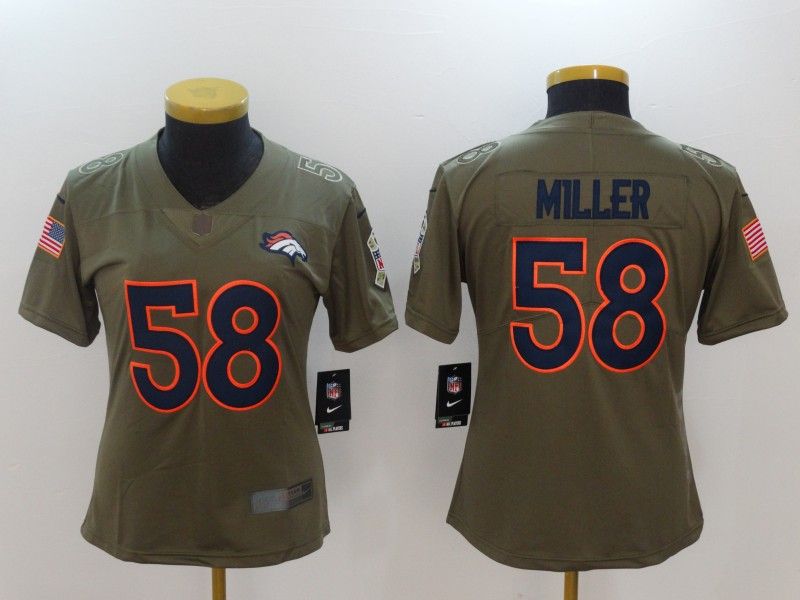 Denver Broncos #58 MILLER Olive Salute To Service Women NFL Jersey