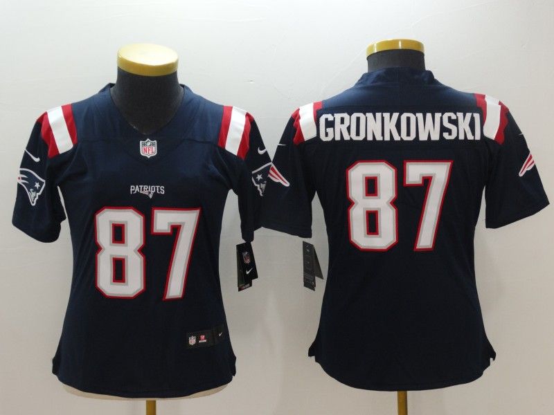 New England Patriots #87 GRONKOWSKI Dark Blue Women NFL Jersey 02