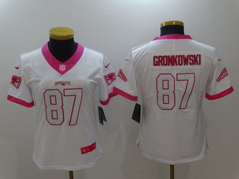 New England Patriots #87 GRONKOWSKI White Fashion Women NFL Jersey