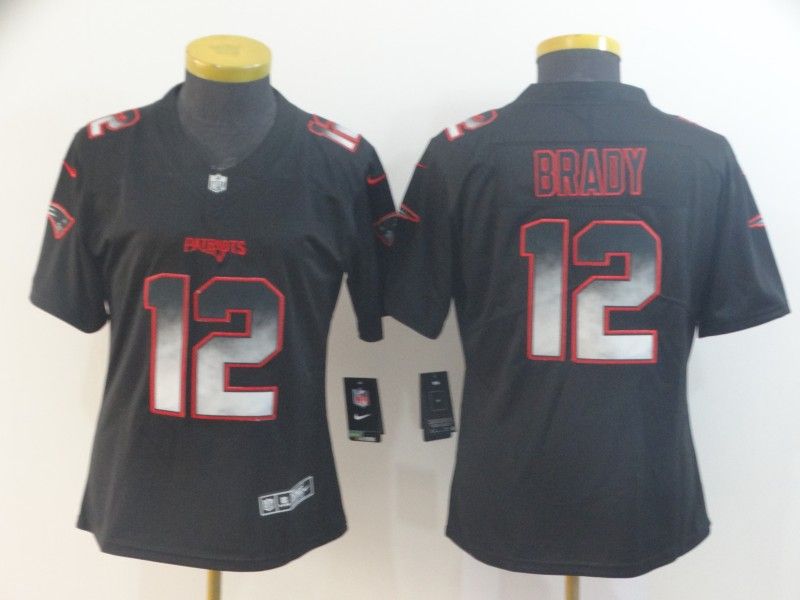 New England Patriots #12 BRADY Black Smoke Fashion Women NFL Jersey