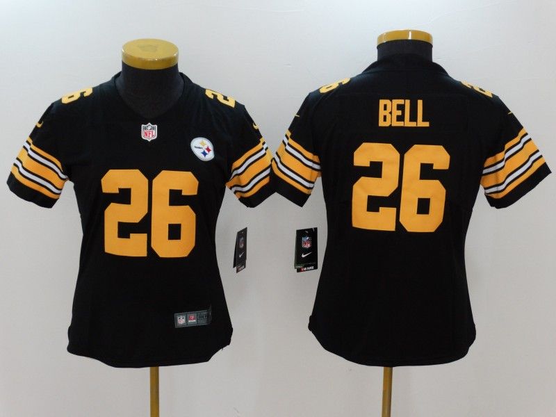 Pittsburgh Steelers #26 BELL Black Women NFL Jersey 02