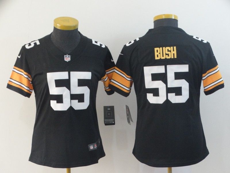 Pittsburgh Steelers #55 BUSH Black Women NFL Jersey