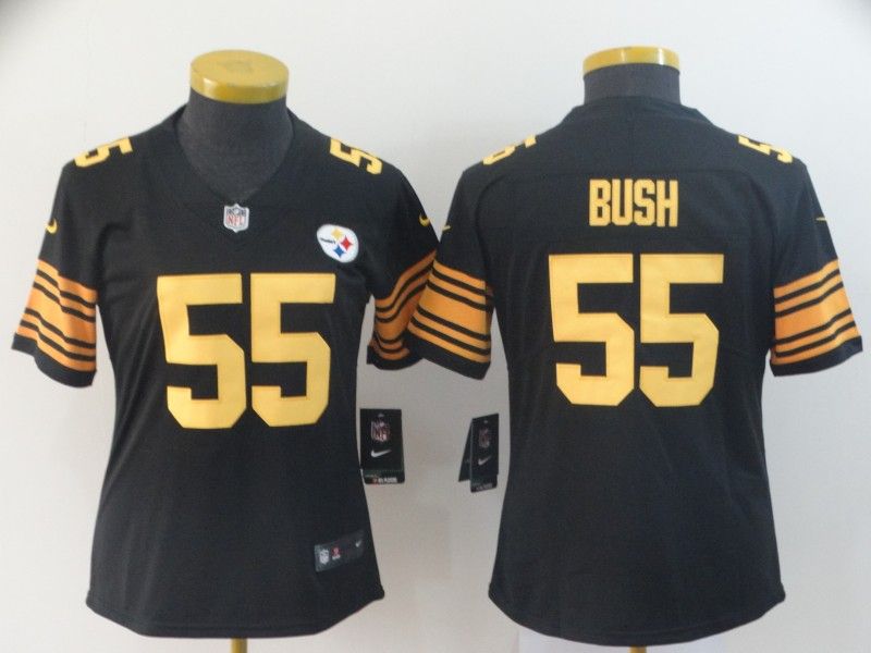 Pittsburgh Steelers #55 BUSH Black Women NFL Jersey 03