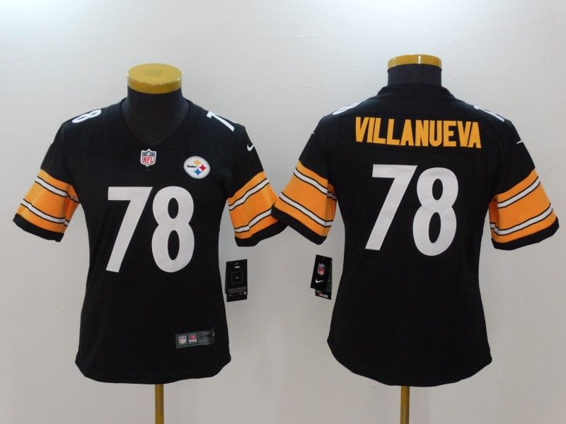 Pittsburgh Steelers #78 VILLANUEVA Black Women NFL Jersey