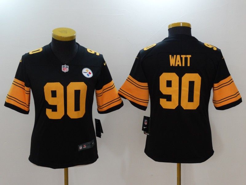 Pittsburgh Steelers #90 WATT Black Women NFL Jersey 03
