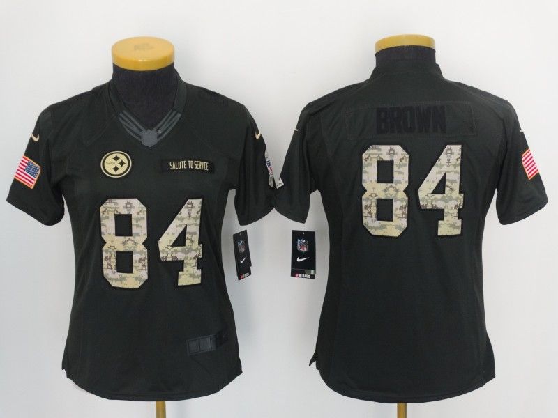 Pittsburgh Steelers #84 BROWN Olive Salute To Service Women NFL Jersey 02