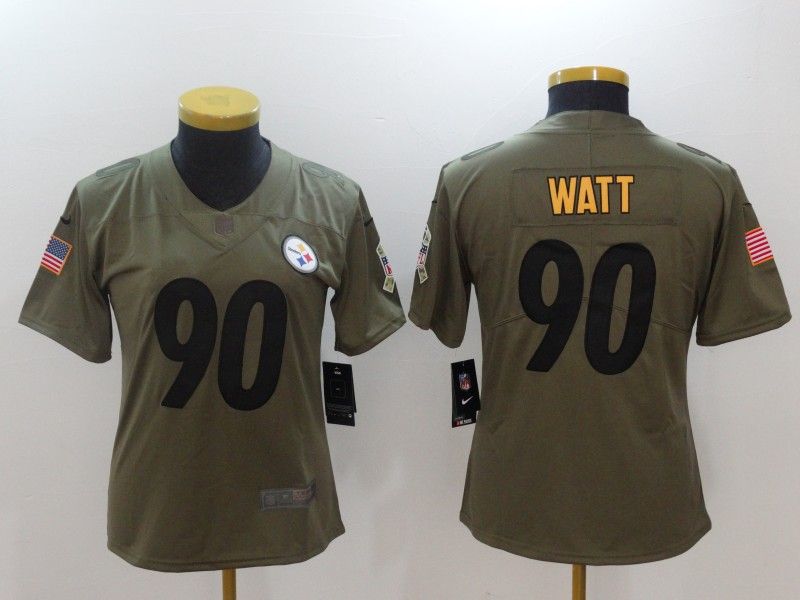 Pittsburgh Steelers #90 WATT Olive Salute To Service Women NFL Jersey