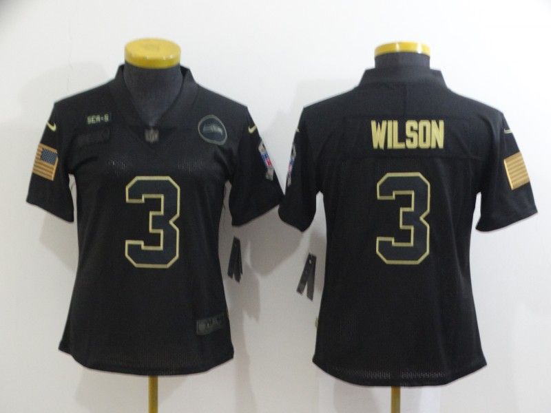 Seattle Seahawks #3 WILSON Black Gold Salute To Service Women NFL Jersey