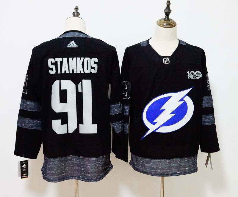 Tampa Bay Lightning Black #91 STAMKOS 100th Anniversary NHL Jersey