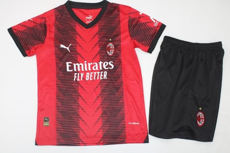 Kids AC Milan 23/24 Home Soccer Jersey And Shorts