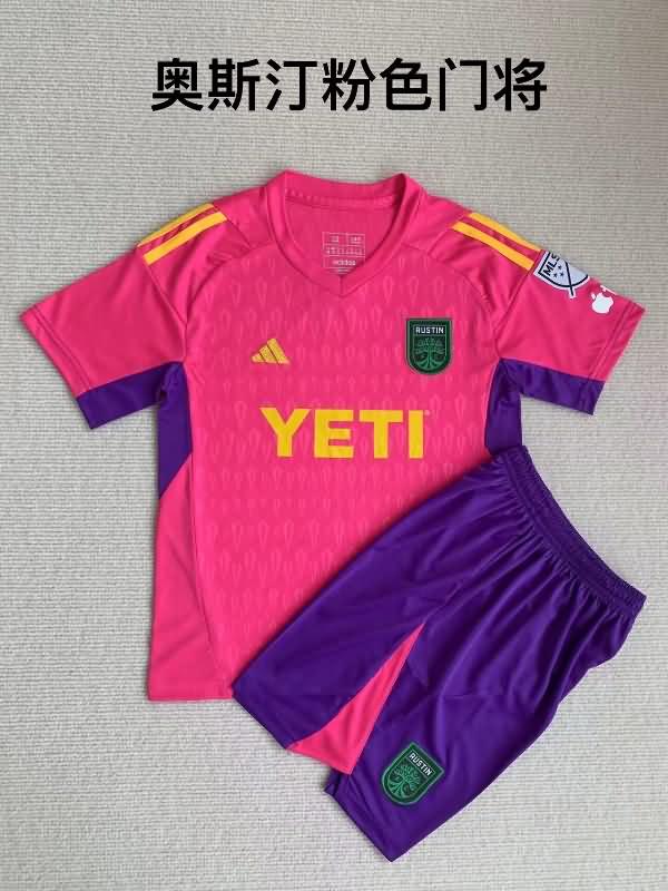 Kids Austin 2023 Goalkeeper Pink Soccer Jersey And Shorts