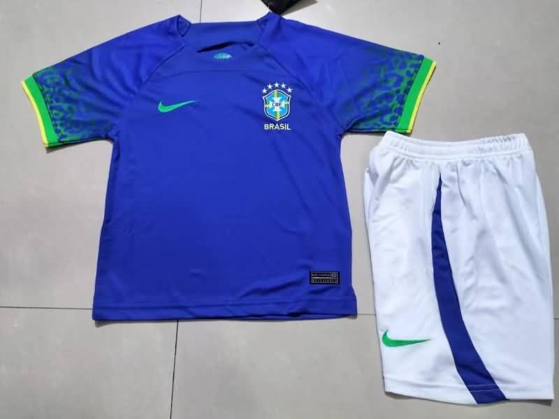 Kids Brazil 2022 Away Soccer Jersey And Shorts