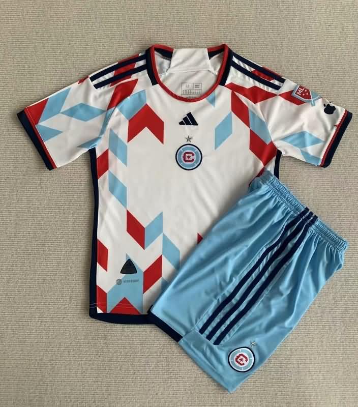 Kids Chicago Fire 2023 Away Soccer Jersey And Shorts