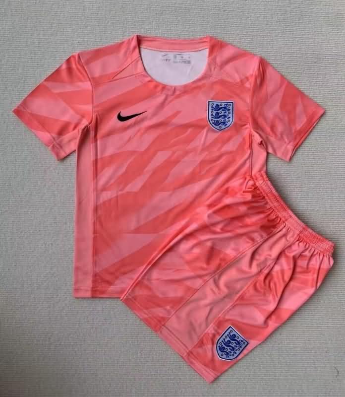 Kids England 2023 Goalkeeper Pink Soccer Jersey And Shorts