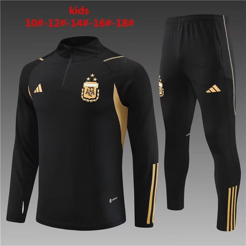 Kids AAA Quality Argentina 2023 Black Soccer Tracksuit