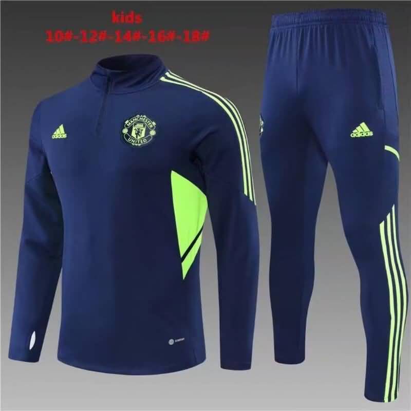 Kids AAA Quality Manchester United 22/23 Dark Blue Soccer Tracksuit 02