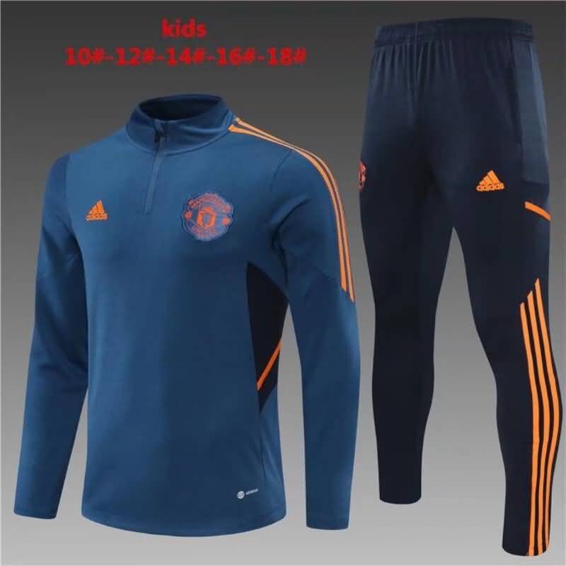 Kids AAA Quality Manchester United 22/23 Dark Blue Soccer Tracksuit