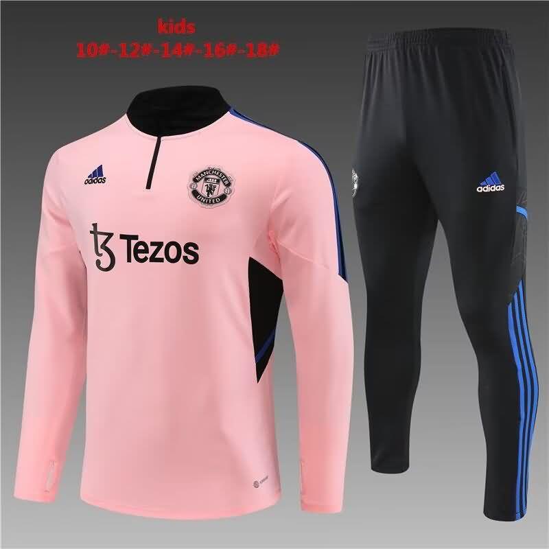 Kids AAA Quality Manchester United 22/23 Pink Soccer Tracksuit