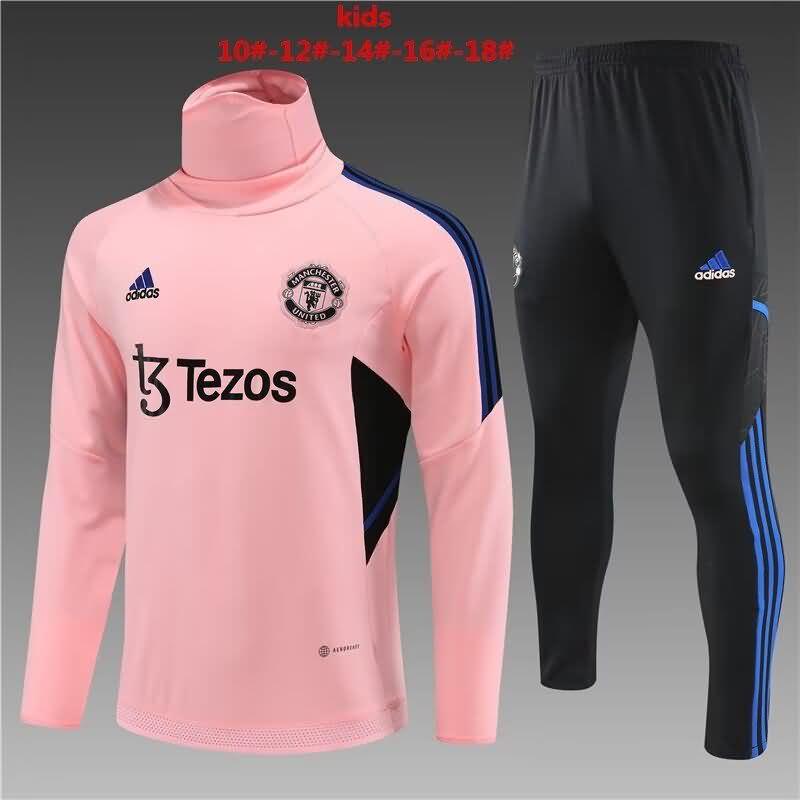 Kids AAA Quality Manchester United 22/23 Pink Soccer Tracksuit 02