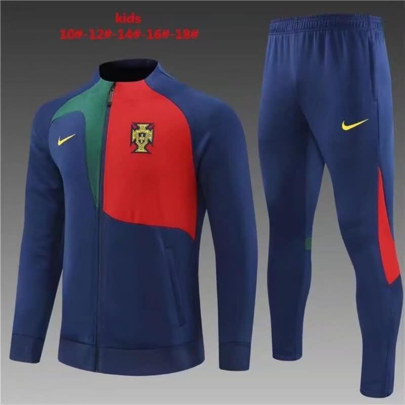 Kids AAA Quality Portugal 2022 Dark Blue Soccer Tracksuit