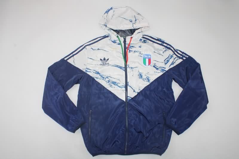 AAA Quality Italy 2023 White Dark Blue Soccer Windbreaker