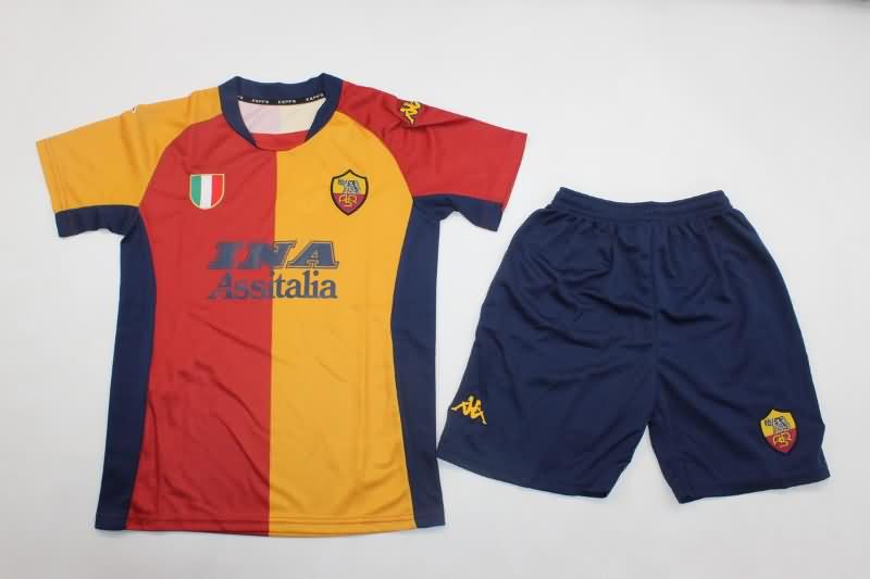 Kids AS Roma 2001/02 Home Soccer Jersey And Shorts