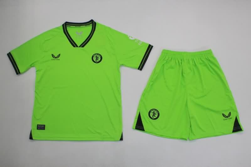 Kids Aston Villa 23/24 Goalkeeper Green Soccer Jersey And Shorts