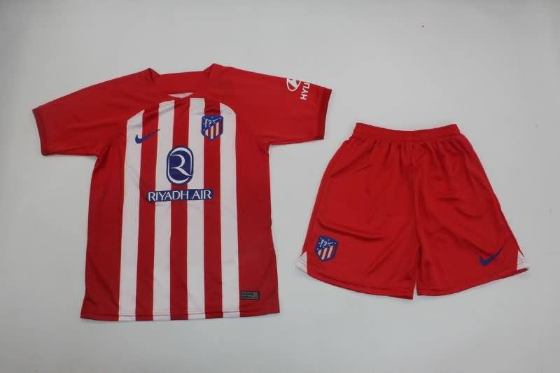 Kids Atletico Madrid 23/24 Home Soccer Jersey And Shorts