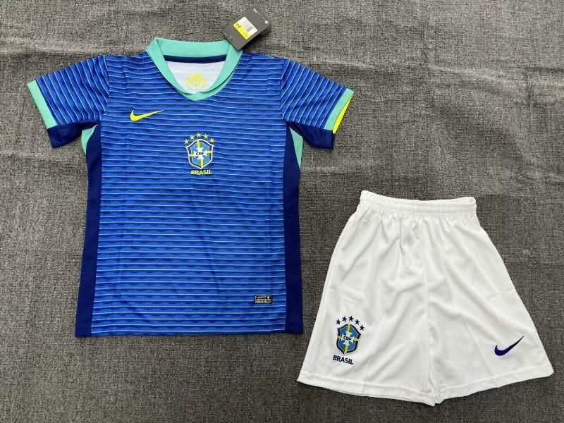 Kids Brazil 2023/24 Away Soccer Jersey And Shorts